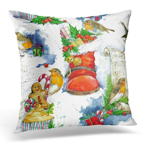 Great Gate Designs Watercolor Robin 16x16 Baby Bird Throw Pillow Multicolor 